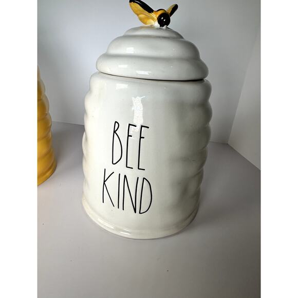 Rae Dunn Bee Sweet (Yellow) & Bee Kind (White) Coil Storage Jars w/Bee Lids NWOT - Picture 3 of 13